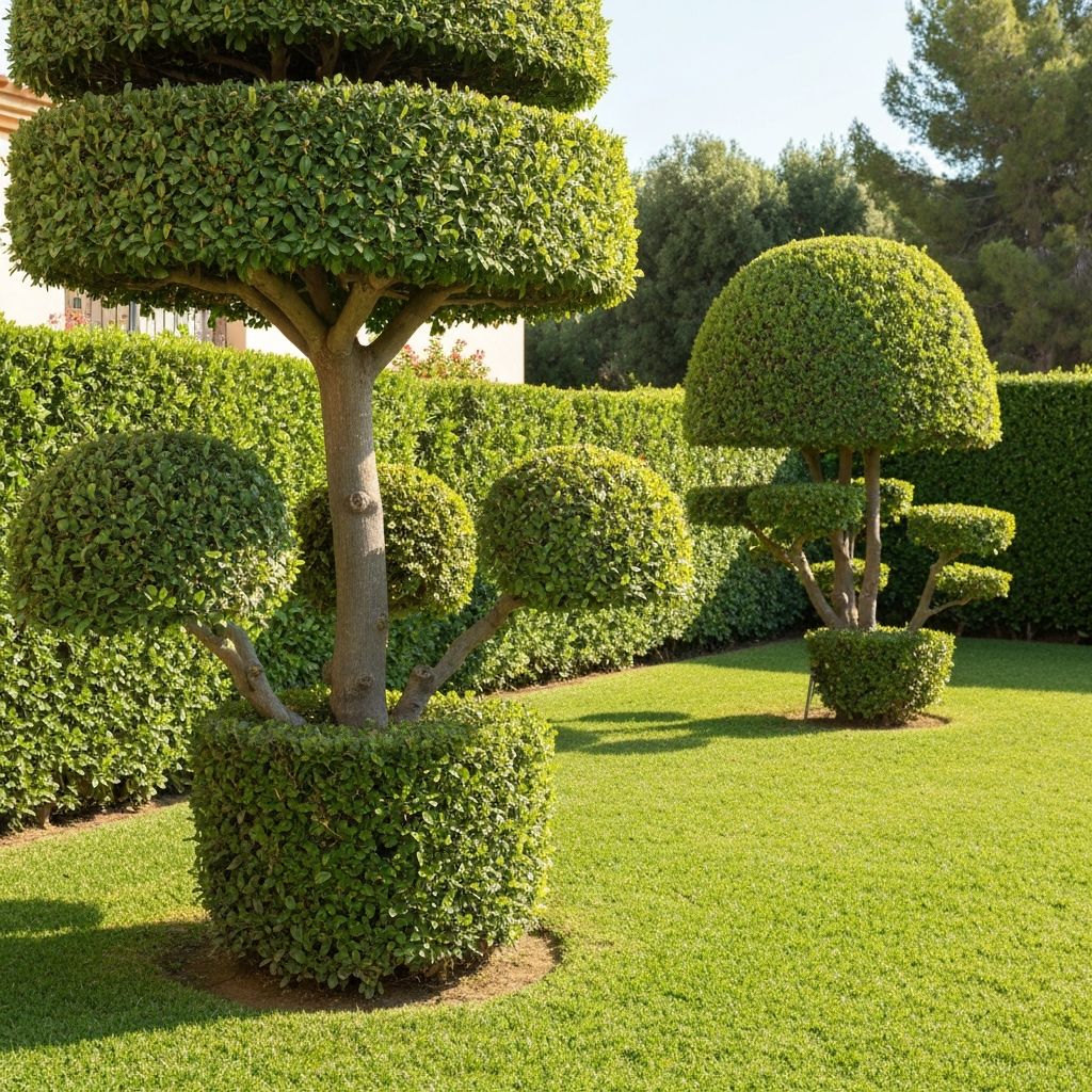 Poda y tala profesional en jardín mediterráneo